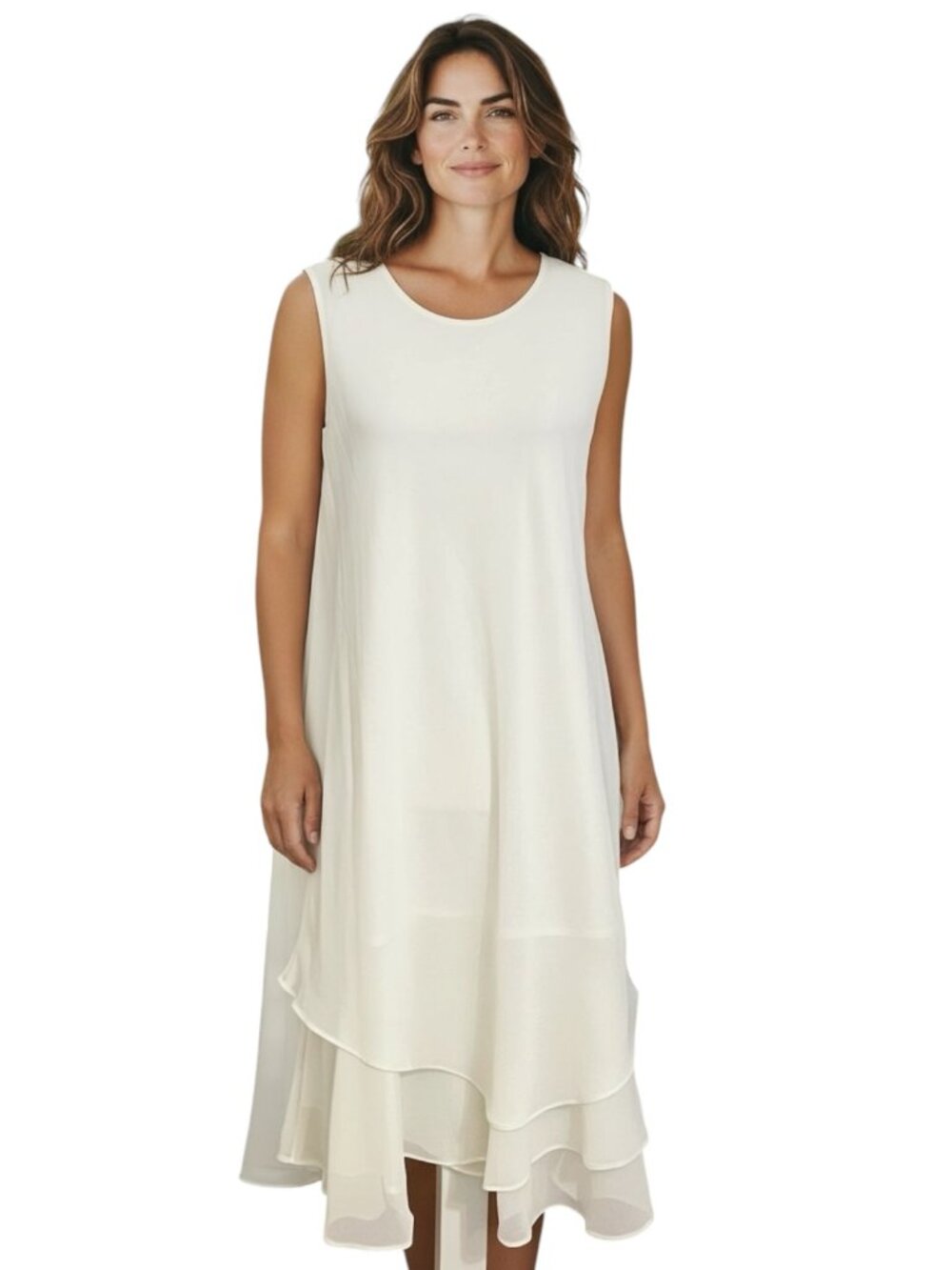 NinaLee 2XL Ivory Layered Chiffon Tunic Dress Sleeveless Plus Size Made USA